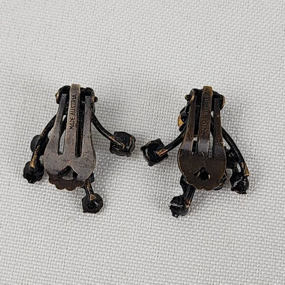 Vintage Made In Austria Black Crystal Clip On Earrings - Picture 3 of 5